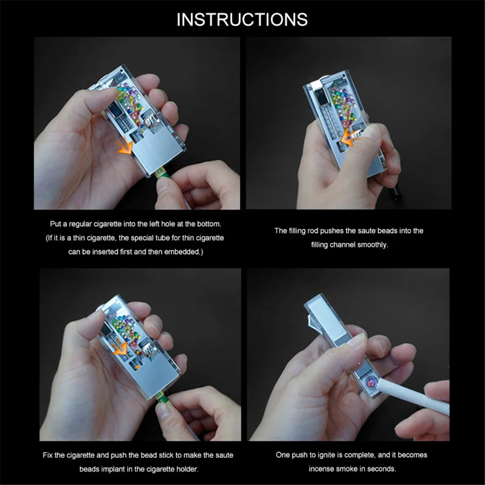 

DIY Smoking Filter Capsule Box Cigarette Explosion Bead Pusher With Lighter Upgrade Pop-up Smoke Ice Beads for Tobacco Holder