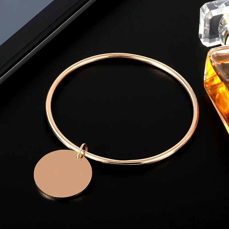 Stainless Steel Metal Wafers Charm Bracelet Bangle For Women 4 Colors 10 mm Round Disk Pendant Bracelets Jewelry Gift | Украшения и