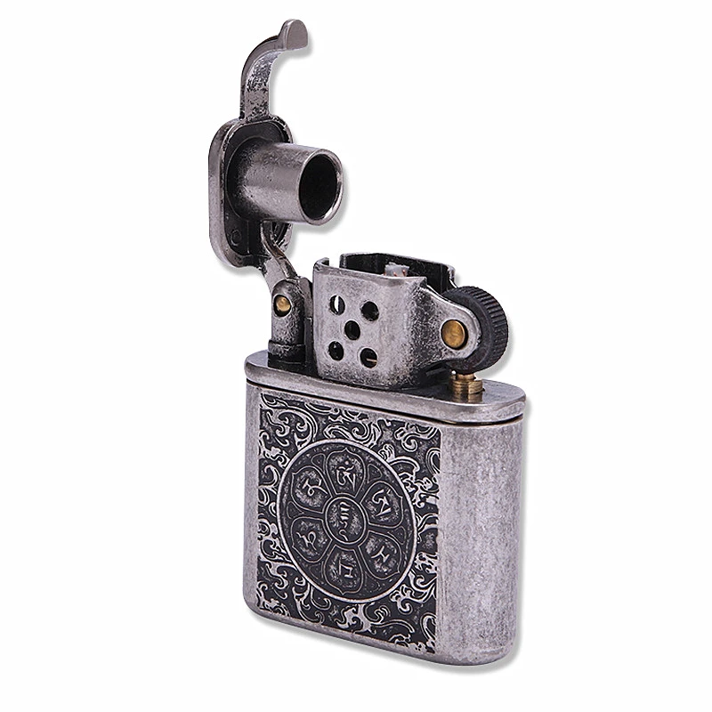 Газовая зажигалка латунная оболочка керосиновая ретро серебряная аксессуары