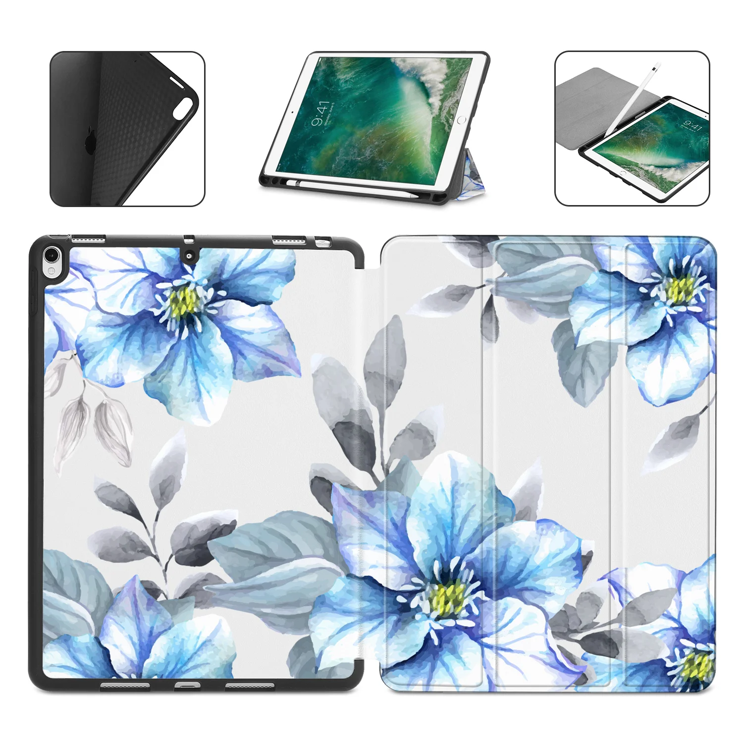 Чехол с рисунком для iPad Mini 4 5 с функцией держателя карандаша+ Функция автоматического сна/пробуждения для iPad Mini 5 с мягкой задней крышкой