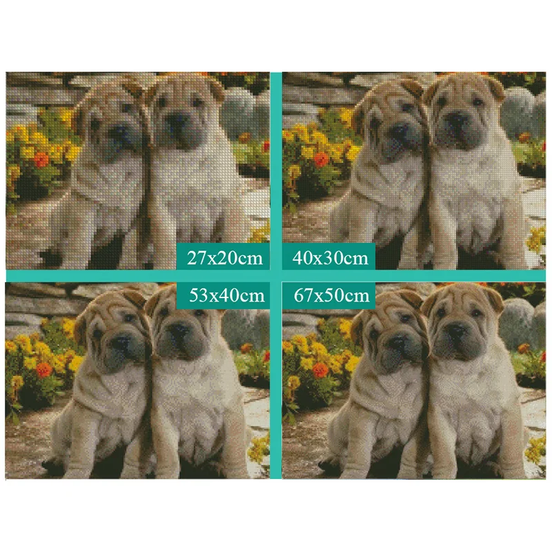 Полное 5D рукоделие "Painting крестиком" собаки-пары с 3D алмазами круглой формы и ринестонами.