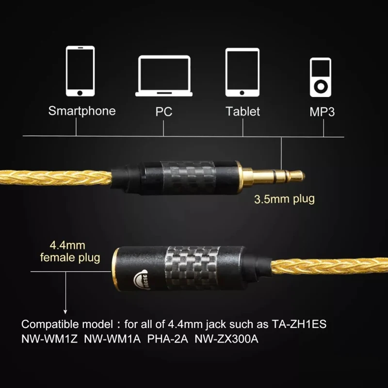 High Quality Headphone Transfer Wire 6 Core Earphone Adapter 4.4mm Female to 3.5mm Male for SONY DMPZ1 ZX300A A-35 PHA2A iPhone |