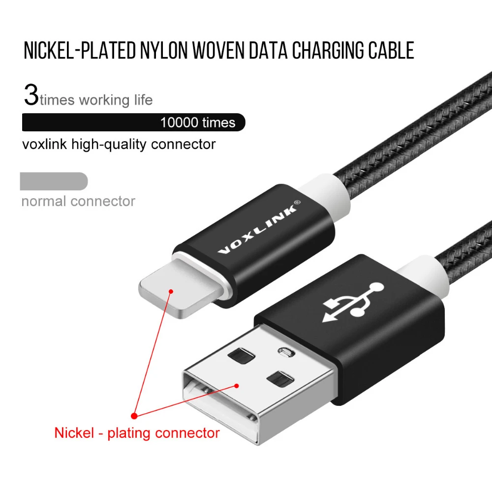VOXLINK 8 Pin USB кабель упаковка из 10 шт. Алюминий сплава USB кабель с нейлоновой оплеткой провод для зарядки Кабели Зарядное устройство Шнур для iPhone 7,7 Plus, 6S Plus