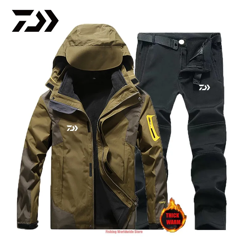 New Daiwa Men's Winter Outdoor Sport Fishing Suits Waterproof Plus Velvet Warm Dawa Clothing Hooded Jackets | Спорт и