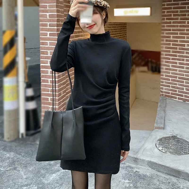 

Jlong классический контрастное платье Женская мода с высоким, плотно облегающим шею воротником с твёрдым тонким длинным рукавом Платье облег...