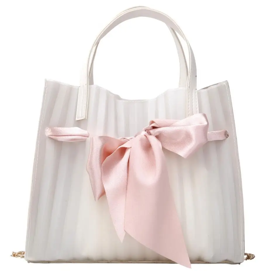 

Transparent Jelly bag Summer New Quality Women's Designer Handbag Cute Big Bow Tote bag Chain Shoulder Messenger bag #55