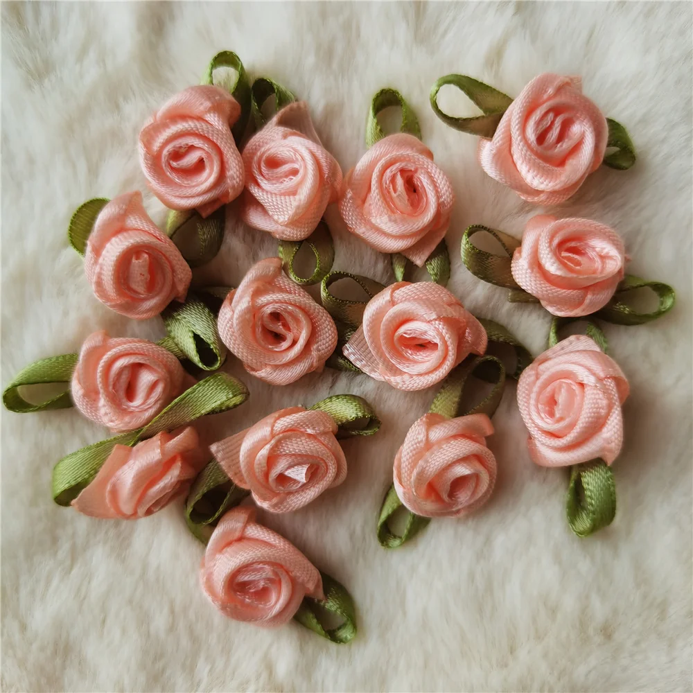 100 шт./лот Мини атласная лента с цветком розы ручной работы розочки тканевые