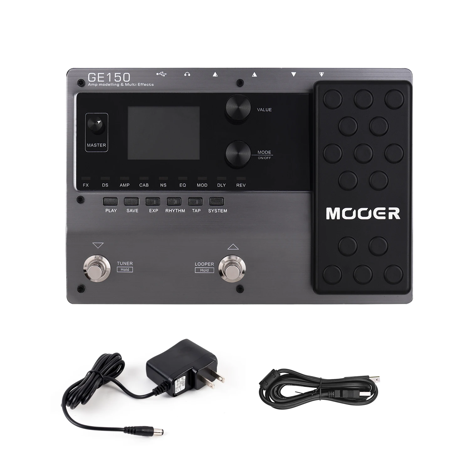 MOOER GE150 Guitar Multi-Effects Pedal Digital Tube AMP Modelling 80S Processor 55 Models 9 Effect Types Loop Recording |