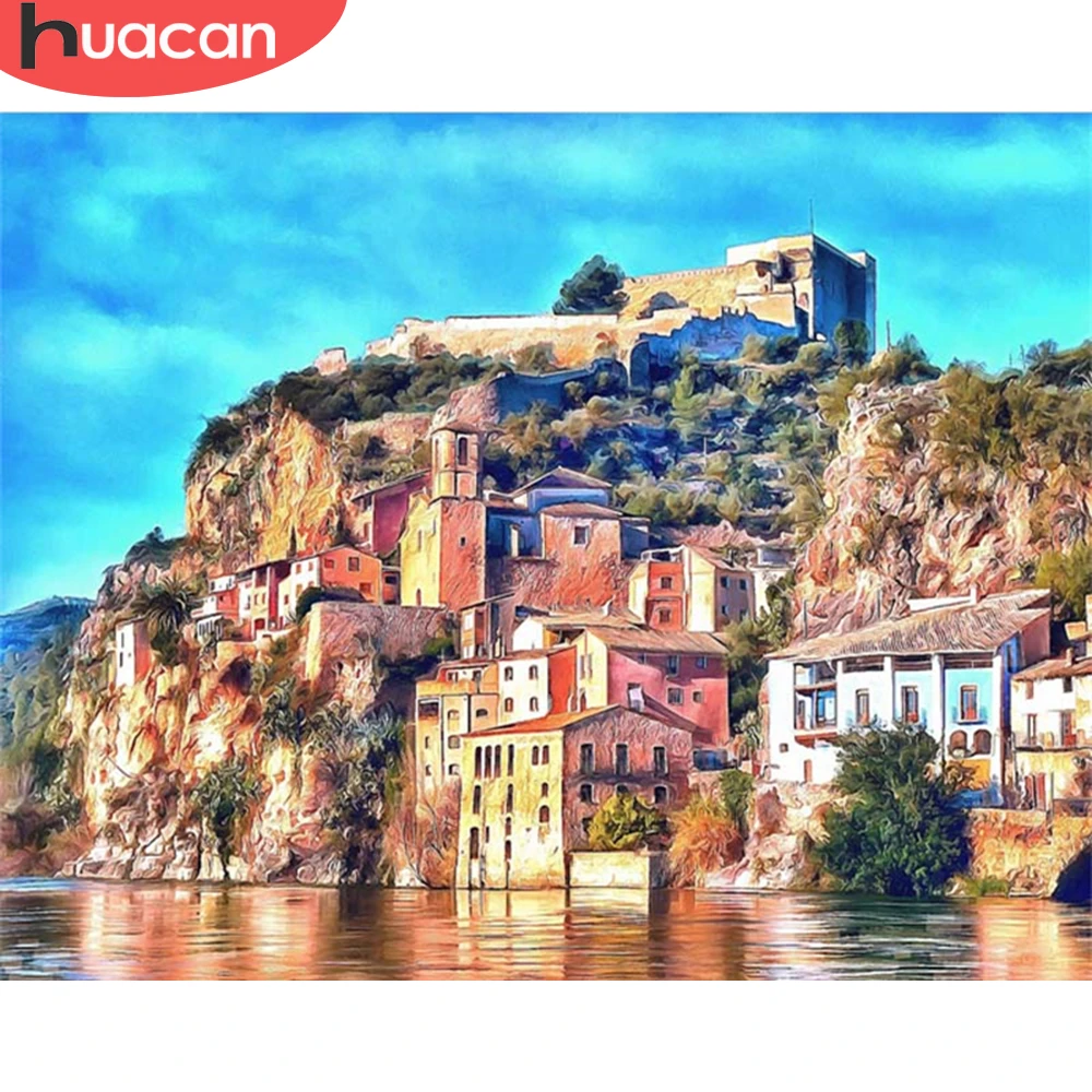 HUACAN картина маслом по номерам приморский город пейзажи наборы для рисования холст ручная роспись DIY картины пейзаж украшение дома