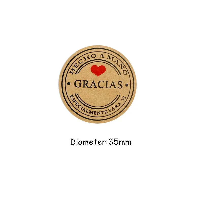 

1000pcs wholesale GRACIAS Kraft Red Love Heart Sealing Sticker Self adhesive DIY Paper Label 35*35MM