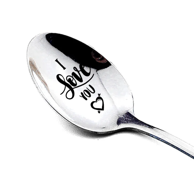 

1Pc Creative Wedding I Love You Stainless Spoon Coffee Spoons Dessert Ice Cream Fruit Spoon For Lover Gifts Engraved Spoon