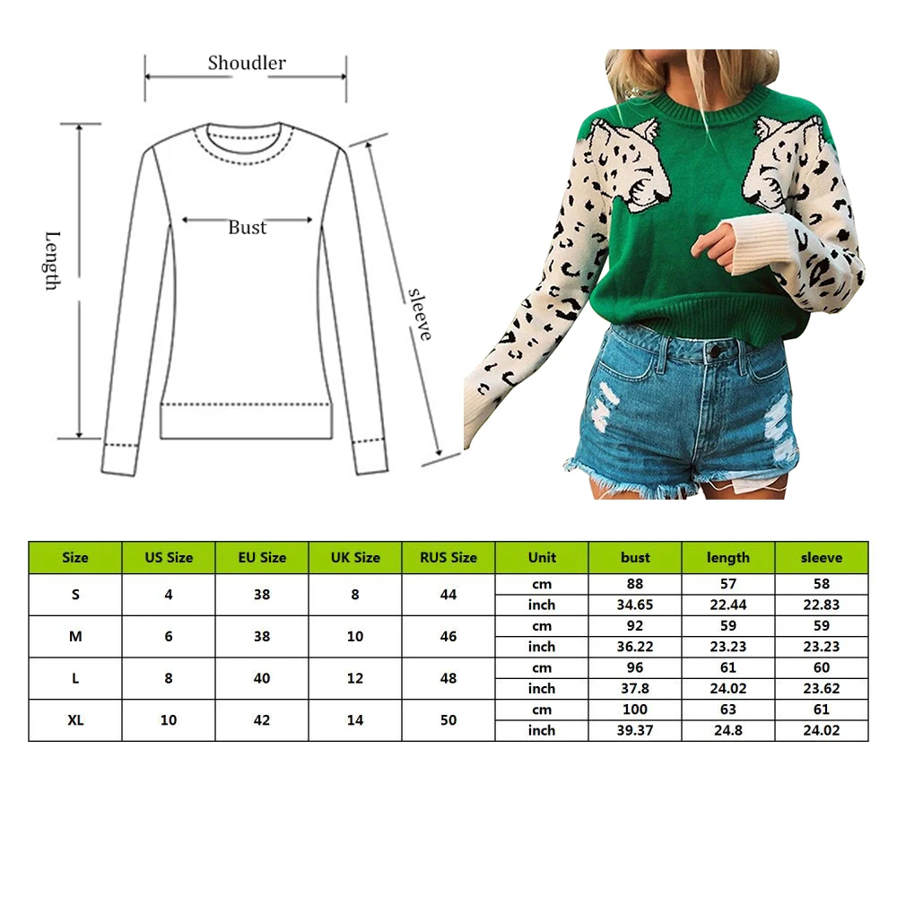 Женский вязаный укороченный свитер с леопардовым узором пуловер длинным рукавом