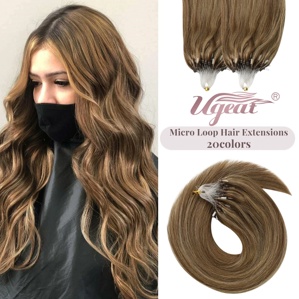 [14 Colors] Ugeat Micro Link Hair Extensions Human Hair 14-24