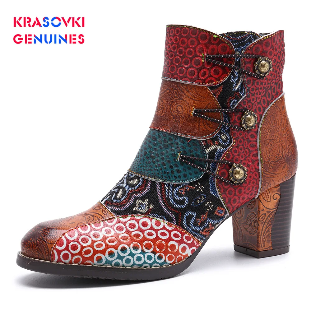 

Женские кожаные сапоги Fujin, черные сапоги ручной работы, с жаккардовым узором, Осень-зима 2019