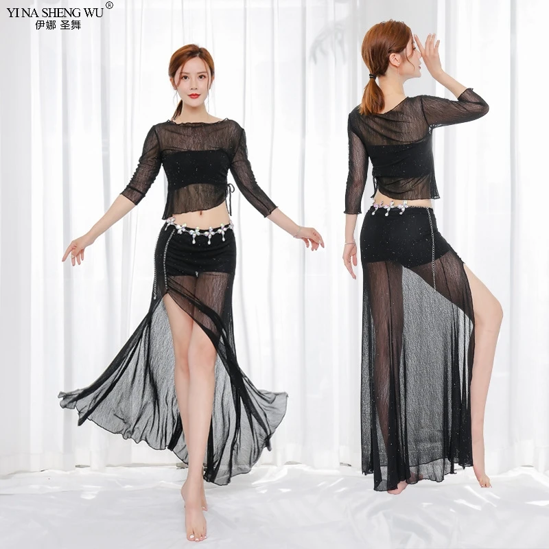 

Костюм женский для танца живота, топ + юбка, с разрезом