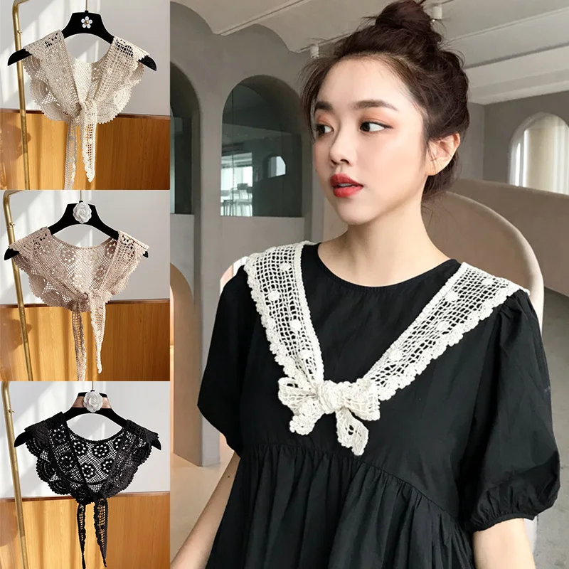 

Korean Detachable False Collar Hollow Out Embroidery Floral Lace Collar Women Girl Shawl Necklace Capelet Poncho