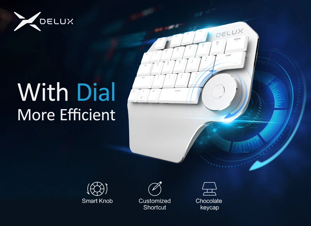 Delux T11 дизайнерская компьютерная клавиатура с умным циферблатом 3 группы настраиваемые клавиши Механическая одна рука мини игровая клавиатура для геймера