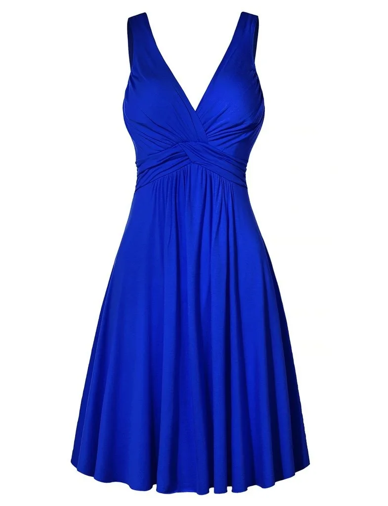 

Women tank top sleeveless v neck front wrinkle A-line midi dress 2022 summer sundress Yellow/royal blue/black/wine red