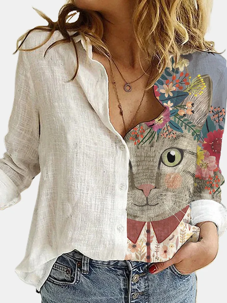 

Aprmhisy Turn Down Collar Long Sleeve Blouse Women Shirts Elegant Print Autumn Casual Office Button Shirt Tops