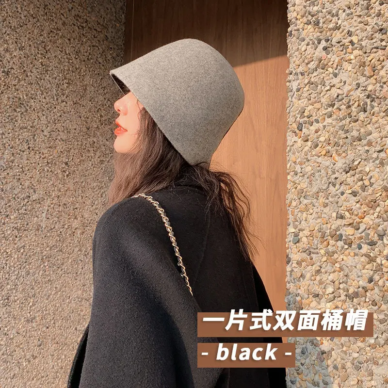 

2020 New Autumn Winter bucket hat ladies Double sided woolen hat Keep warm Hot selling