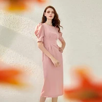 dusty rose celebrity dresses ankle length new style chiffon puff sleeve slim formal party wedding guests prom evening gowns new
