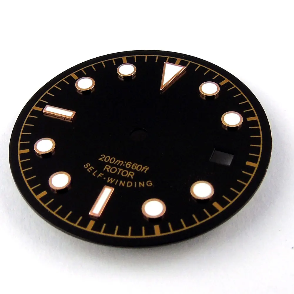 

New 30.4mm black Dial luminous markers date window fit ETA 2836 2824 miyota 82 Movement Men's New Watch dial