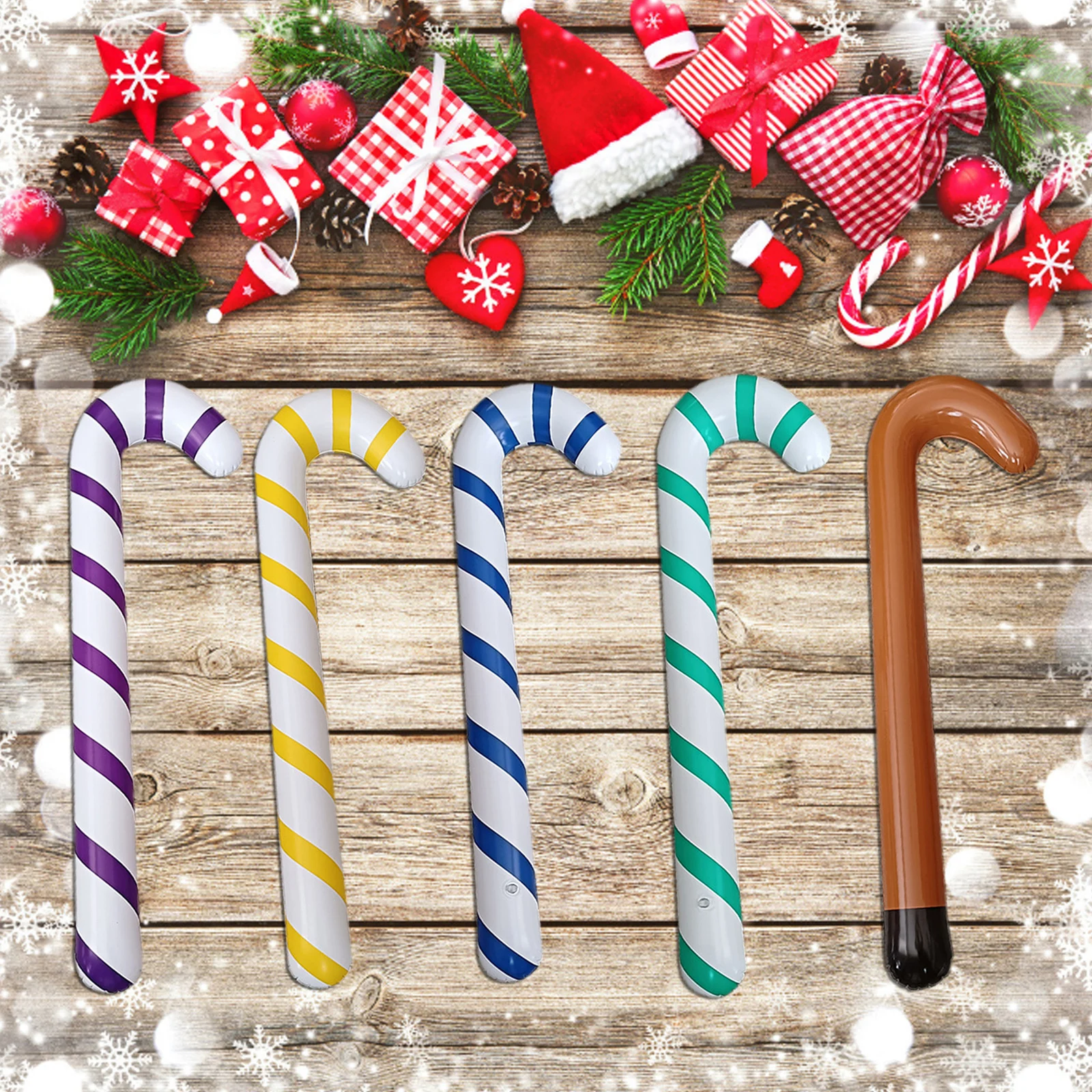 

Plastic Giant Inflatable Candy Cane Stick Christmas Red White Stripes Stick Xmas Blow Up Toy Xmas Decor Miniatures Party Supply