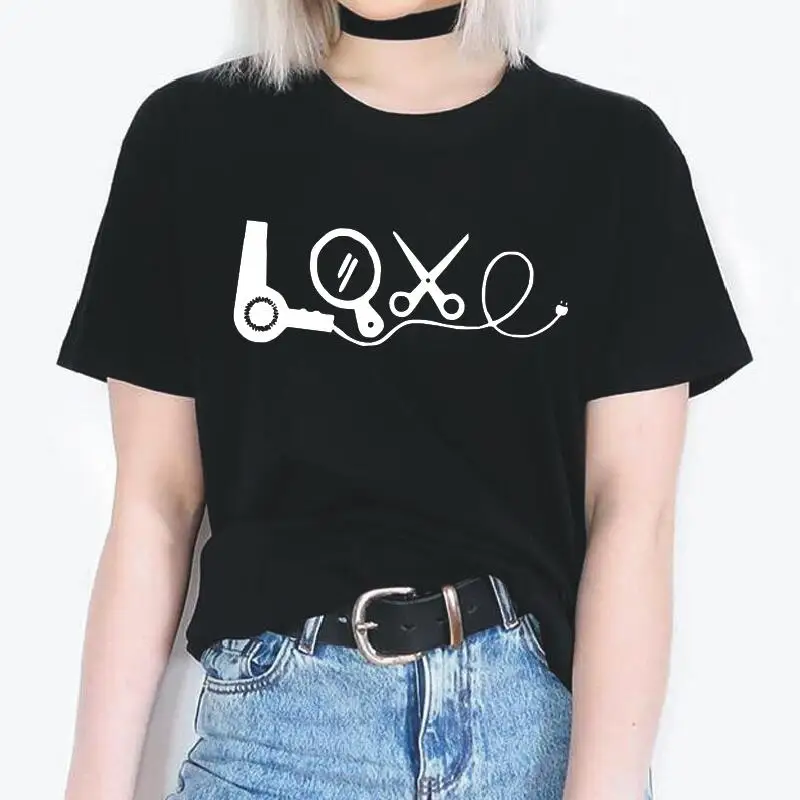 

Женская хлопковая Футболка Harajuku, с принтом в виде ножниц, для парикмахера