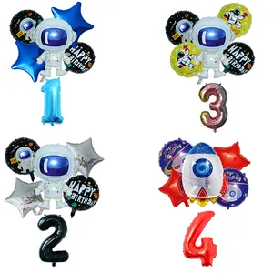 Воздушные шары из фольги с цифрами космонавта, 6 шт., украшения для вечевечерние НКИ в вечеринка для мальчика день рождение