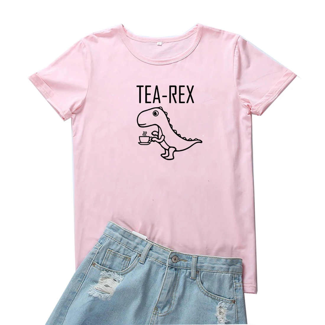 

TEA Women Tshirt Dinosaurs Who Like To Drink Tea T Shirt Women Kawaii Print Clothes Womens T-shirt Loose O-Neck Camiseta Mujer