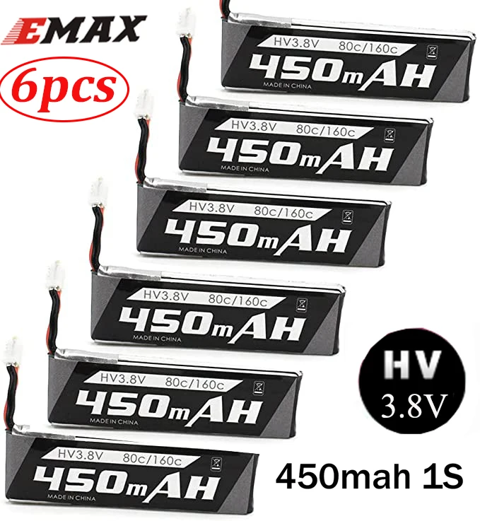 Bater&iacute;a lipo 1S de 450mAh, 3,8 V, HV, PH2.0, 85C, LiHV, Compatible con 1S, Drone de carreras, EMAX, TinyHawk, Micro, 6 uds.-0