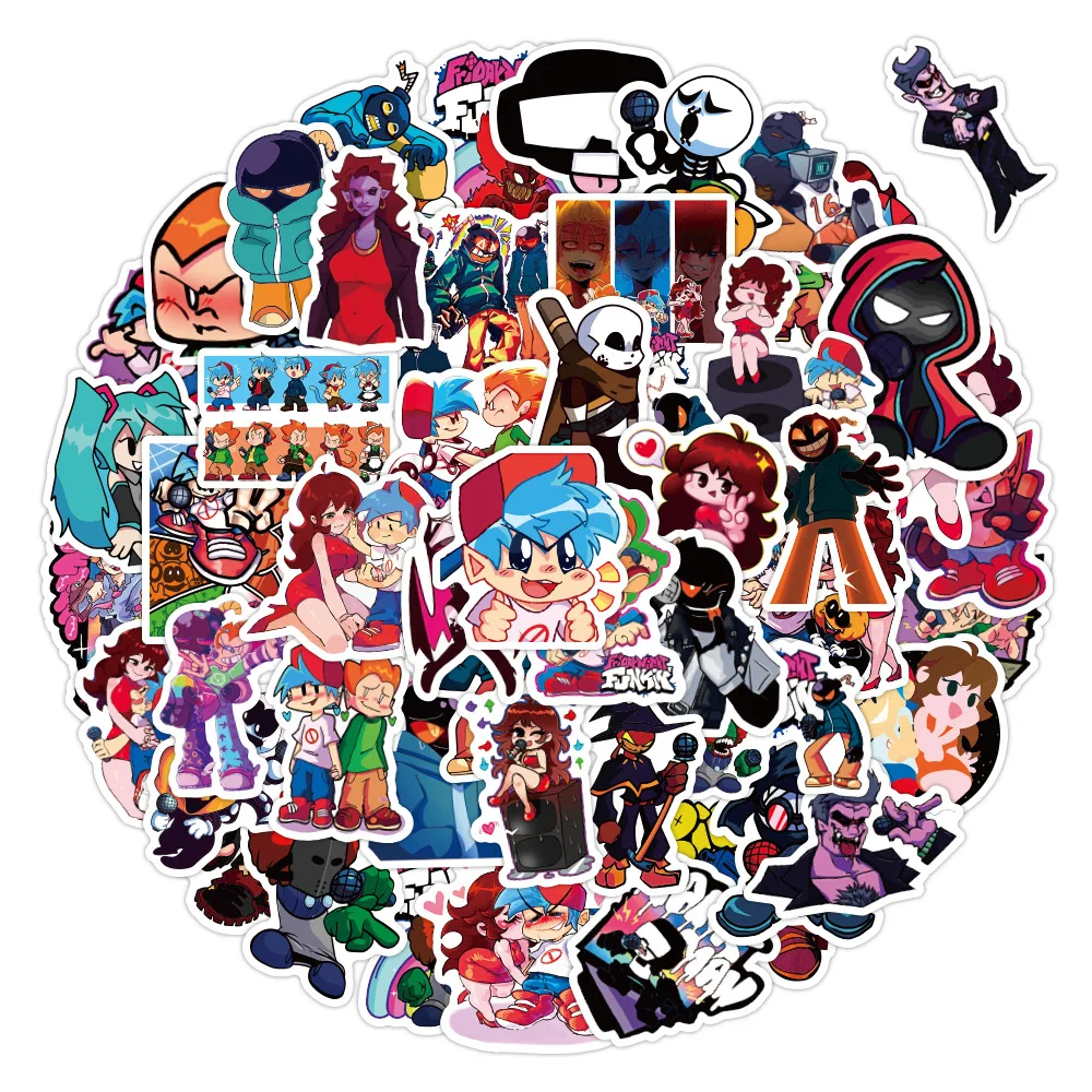 

10/30/50/100pcs Friday Night Funkin Stickers Boyfriend Girlfriend Daddy Mommy Monster Pico Spirit Senpai Skid and Pump Decal Toy