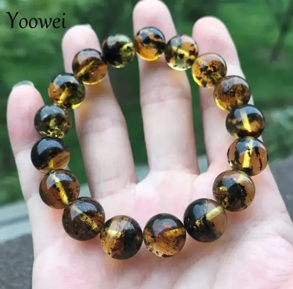 12.9g 11mm Yoowei натуральный завод янтарный браслет с круглыми бусинами специальный подарок Baltic драгоценный камень зеленый, желтый ювелирные изделия оптом - Цвет камня: 12.9g 11mm