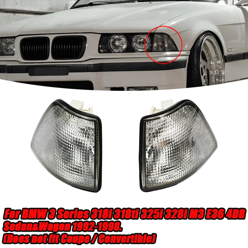 

1 Pair Car Turn Signal Light Cover Corner Warning Lamp Shell for BMW 3 Series 318i 325i 328i M3 E36 4 Door 1992-1998