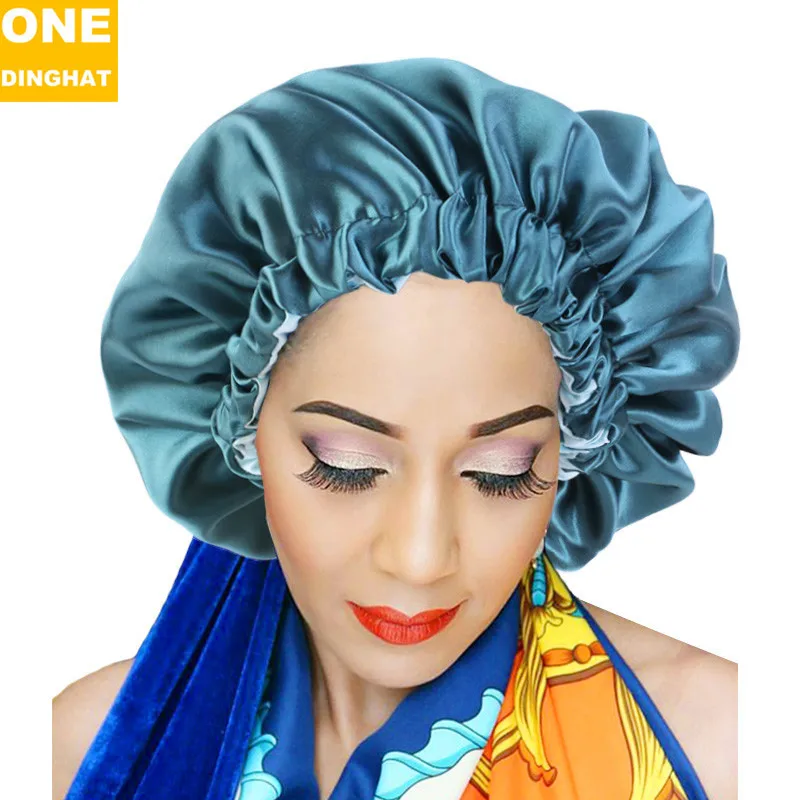 Очень большой двухслойный атласный капот для женщин однотонный шелковистый