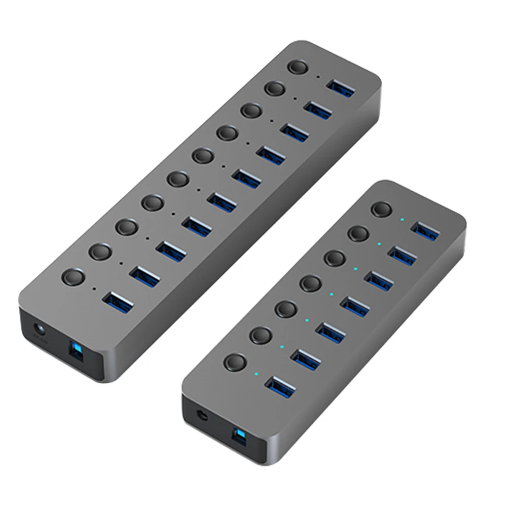 USB Hub 3.0 USB Aluminum Alloy 7/10 Port High Speed Transmission Splitter Independent Switch Adapter for Pc Accessories