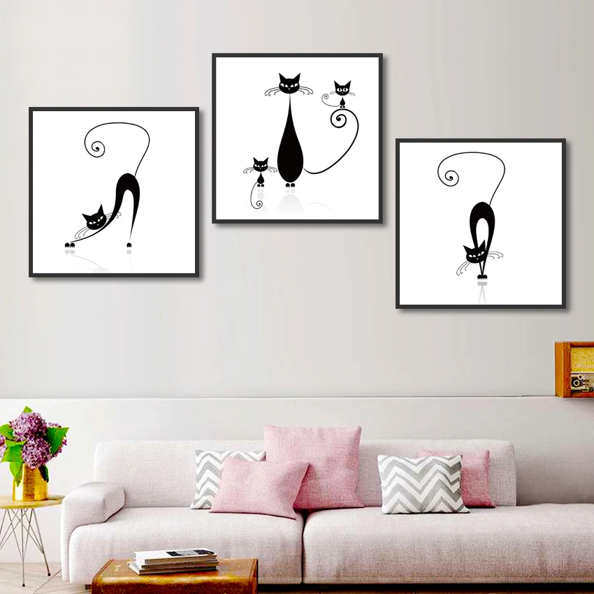 

Modern Cute Cartoon Black White Cat Home Decoration Poster Print Wall Art Canvas Painting Picture Bedroom Decoration Custom