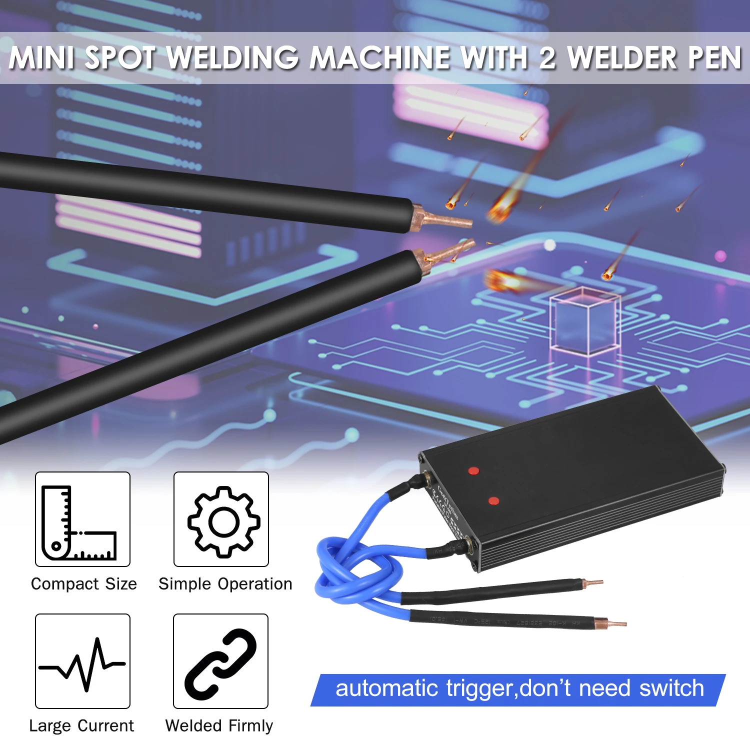 

Pulse Spot Welder Mini Spot Welding with 2 Welder Pen Household DIY 18650/21700/32650 Lithium Battery Nickel Belt Spot Welding