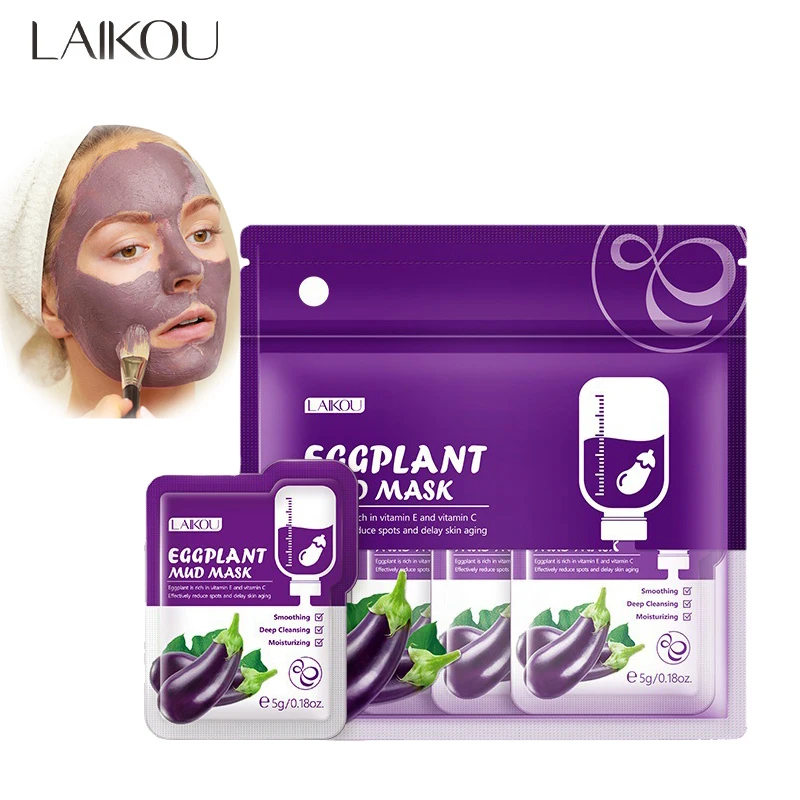 

LAIKOU Eggplant Mud Facial Mask Oil Control Anti-Acne Purifying Face Mask Remove Blackhead Moisturizing Anti-aging Skin Care