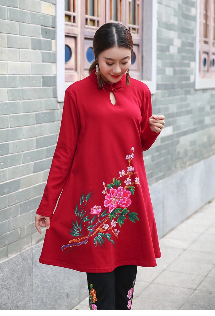 2019 женские осенние хлопковые футболки свободного покроя в китайском стиле с