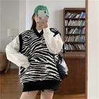 Женский полосатый жилет с зеброй, винтажный свободный Трикотажный жилет без рукавов с V-образным вырезом в Корейском стиле, Женская Зимняя Блузка, Осень-зима 2020