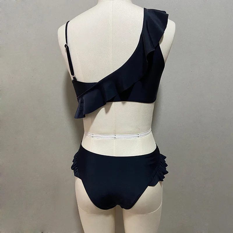 

Sexy Bikinis Solid Color Swimwear 2021 Ruffle Swimsuit Women Push Up Bathing Suit Beach Black Bikini Sets