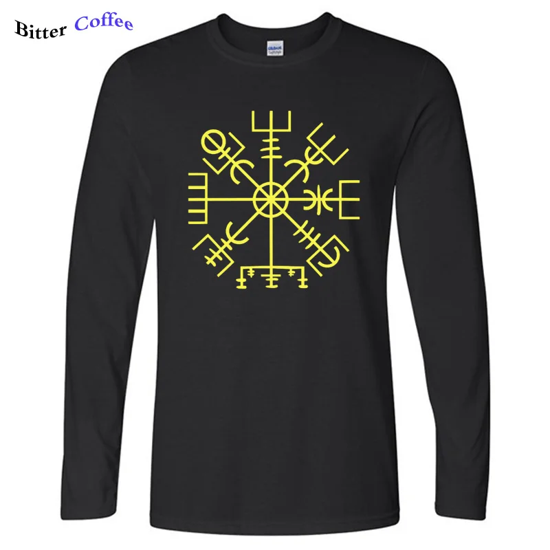 

Футболка мужская с длинным рукавом, модная рубашка с изображением символов компаса, викингов, старых скандинавских скандинавий, осень