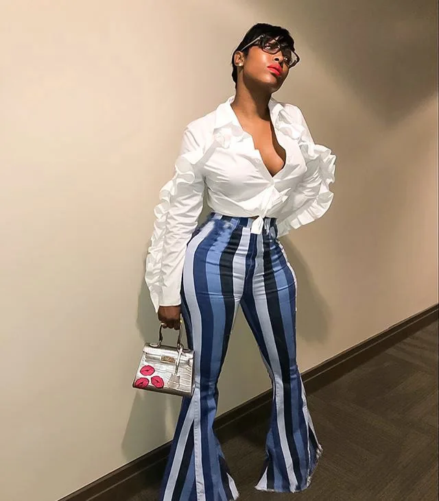 Модные повседневные женские брюки с широкими штанинами полосатые