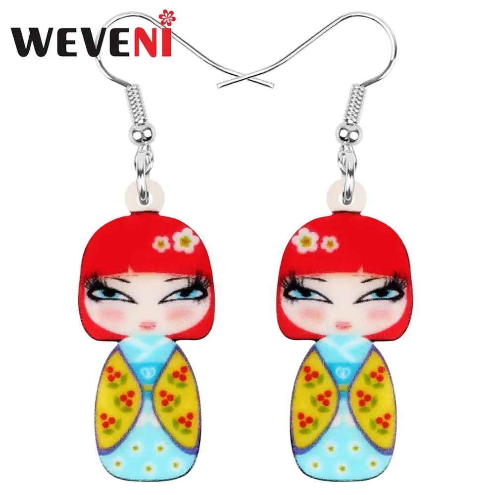 WEVENI Acrylic Red Hair Japanese Kimono Girl Doll Earrings Drop Dangle Jewelry For Women Girls Teens Kid Charms Decorations Gift | Украшения