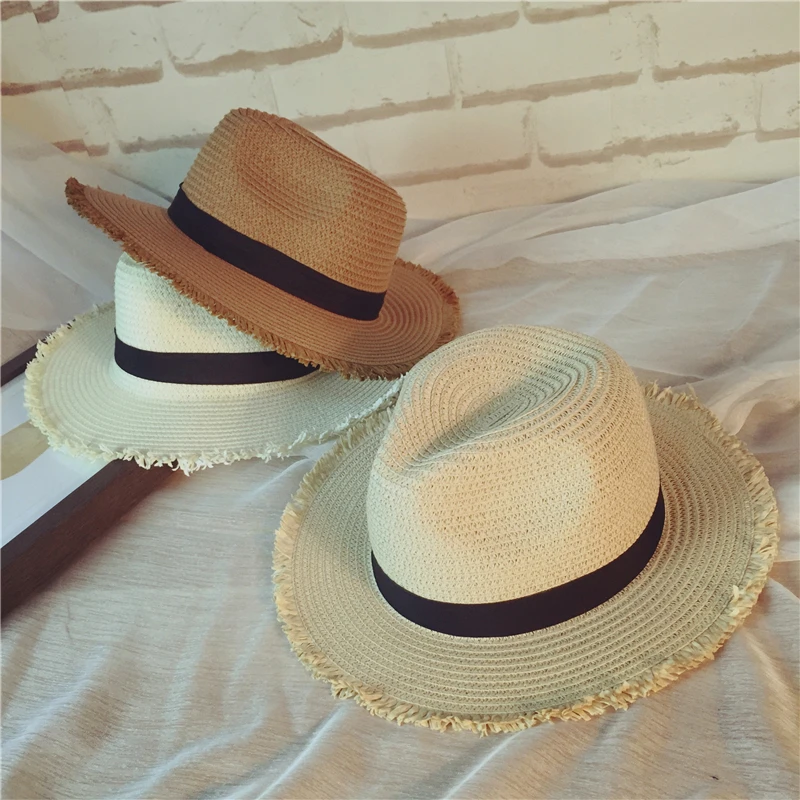 

Универсальная женская Соломенная пляжная шляпа с меховым краем в Корейском стиле, Джазовый Топ для отпуска, летняя Солнцезащитная шляпа