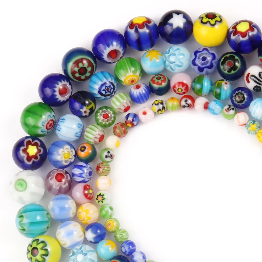 

Mixed Ball Shape 4mm 6mm 8mm 10mm Flower Patterns Millefiori Glass Round Loose Crafts Lampwork Beads lot for DIY Jewelry Making