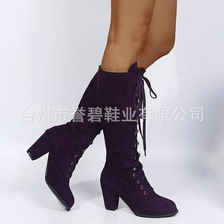 

Large women's boots fall winter 2020 new Suede Boots thick heel strapping middle boots
