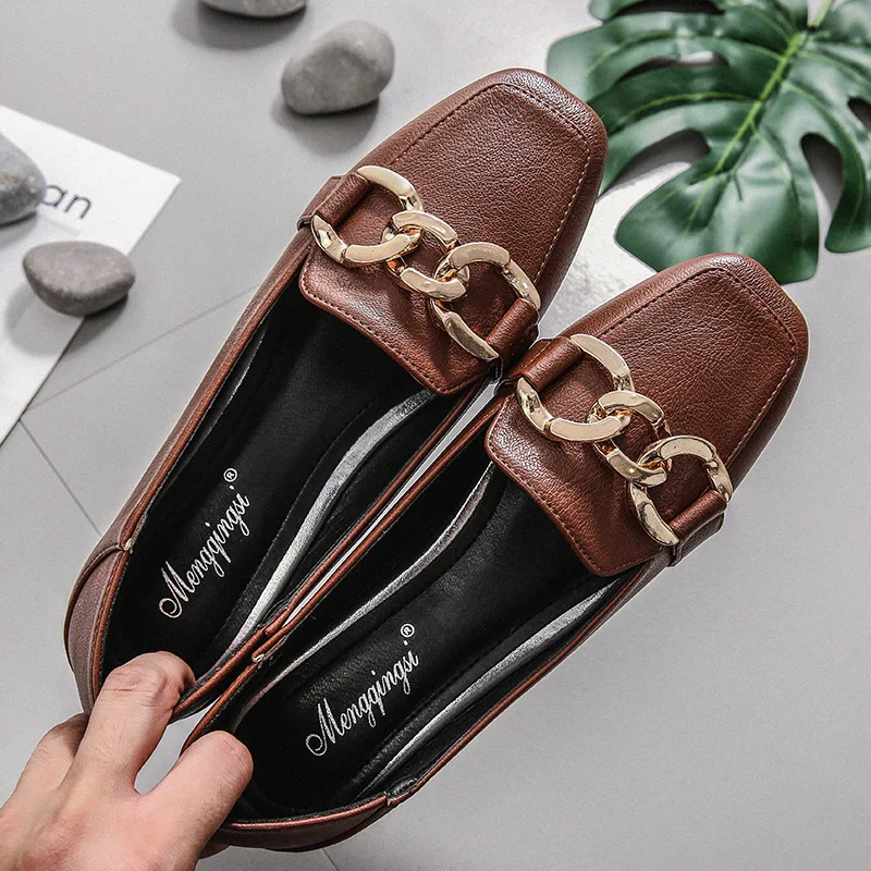 

Luxury Brand Women Shoes Ballet Flats Loafers Leather Casual Shoes Woman Square Toe Slip-On Spring/Autumn New Plus Size 34-43