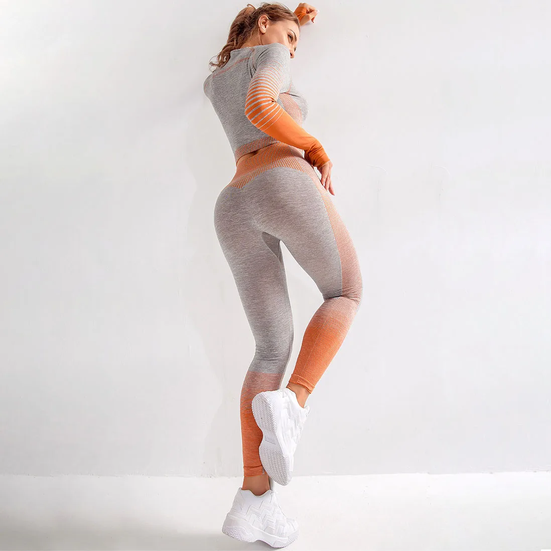 

FDBRO Yoga Set Women Long Sleeve Tops High Waist Sport Leggings Clothes Seamless Sport Suit Sports Wear for Women Gym